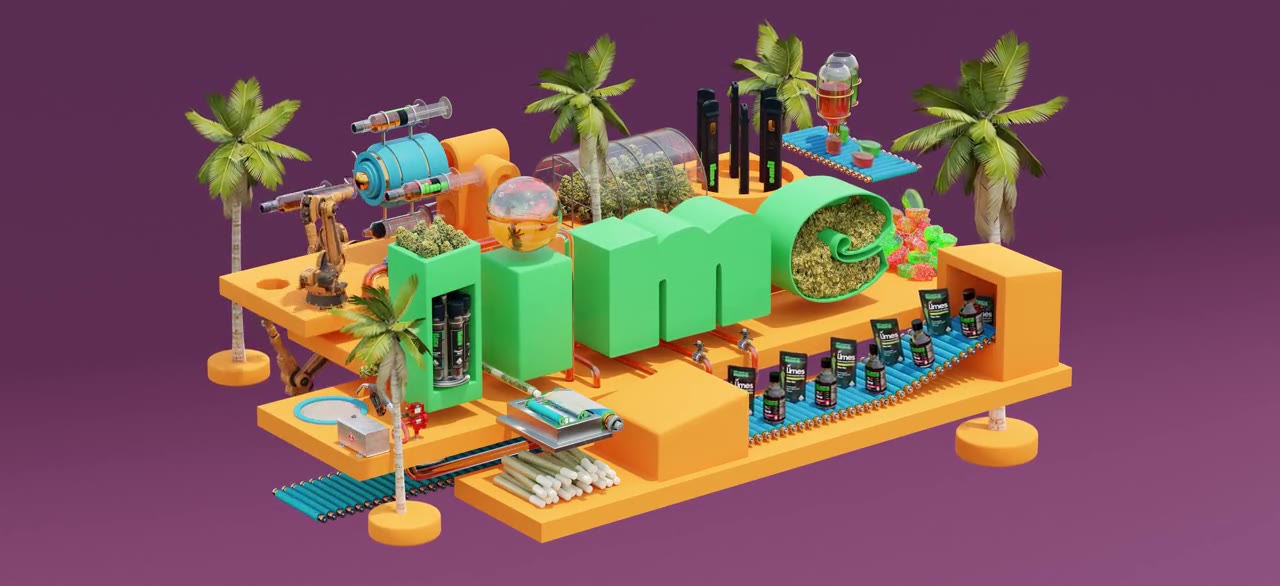 Lime cannabis 3D product factory illustration